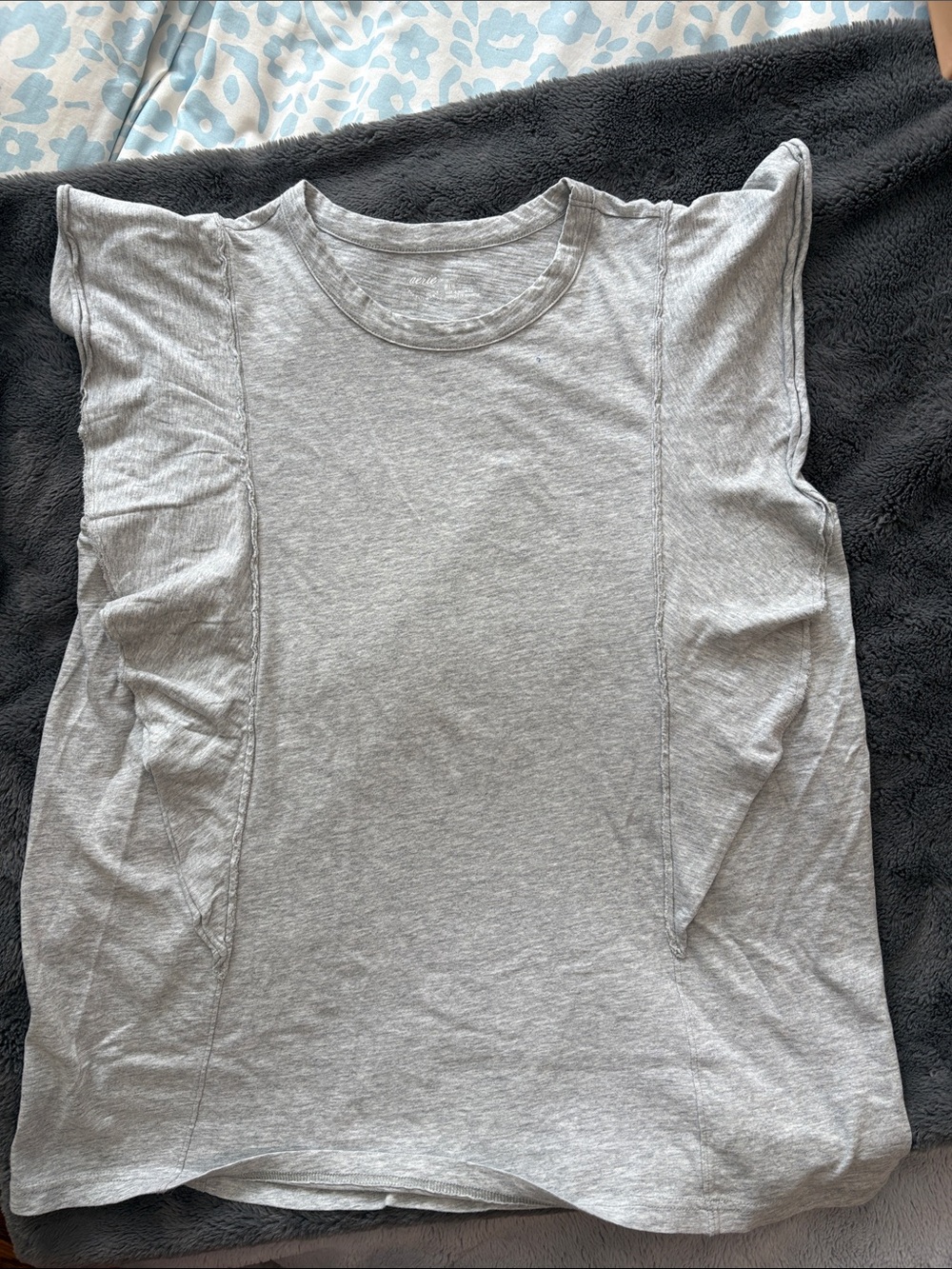aerie Light Gray Crewneck Ruffled Oversized Tank size M